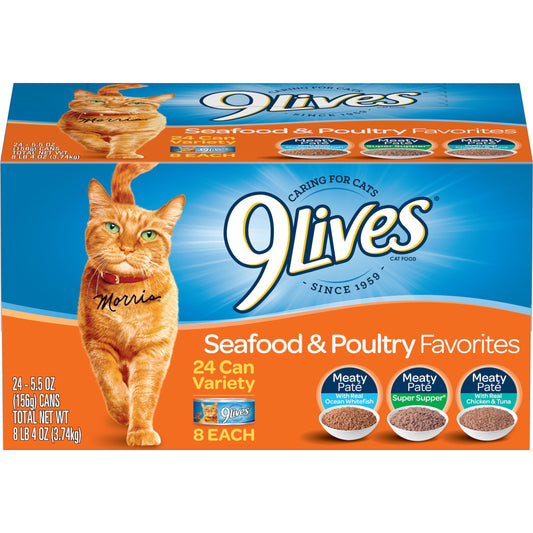 9Lives Seafood and Poultry Favorites Variety Pack, 24 5.5-Ounce Cans