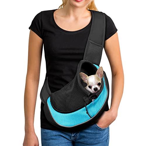 YUDODO Reflective Pet Dog Sling Carrier Breathable Mesh Travel Safe Sling Bag Carrier for Dogs Cats (S up to 5lbs Black)