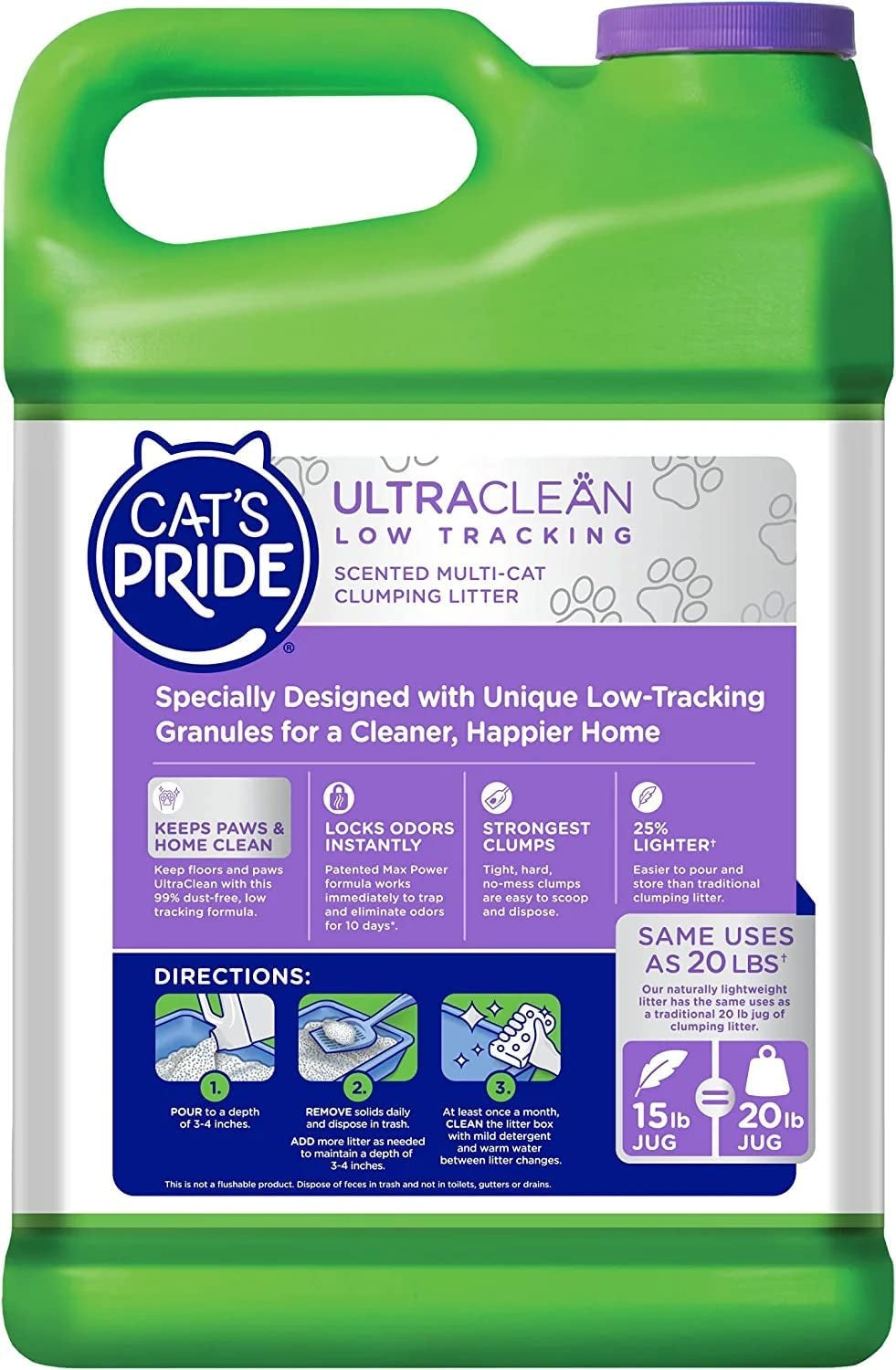 Cat'S Pride Max Power Ultraclean Low-Tracking Multi-Cat Clumping Litter 15 Pounds, Ultraclean Scented