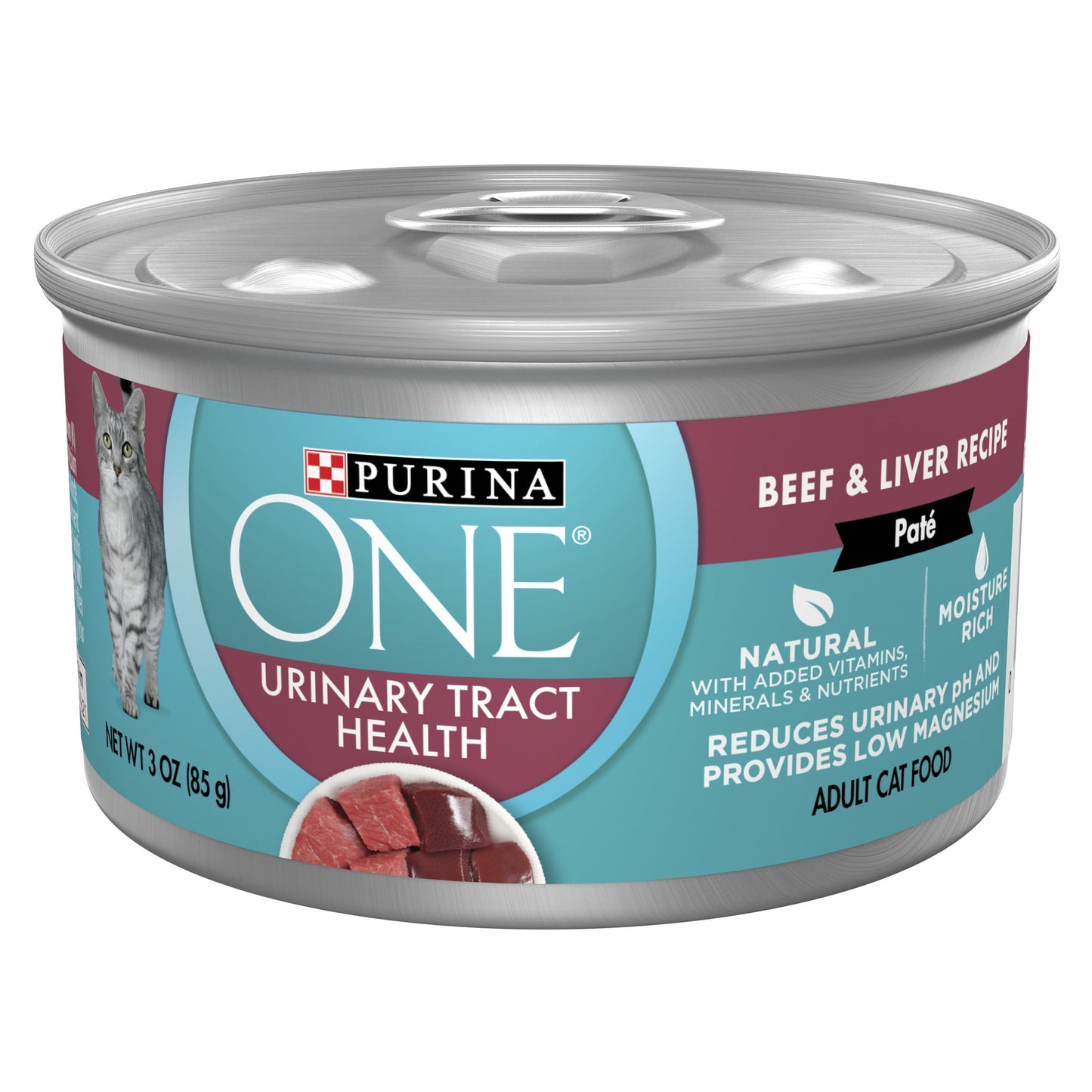 Purina ONE Urinary Tract Health, Natural Pate Wet Cat Food, Urinary Tract Health Beef & Liver Recipe, 3 oz. Pull-Top Can