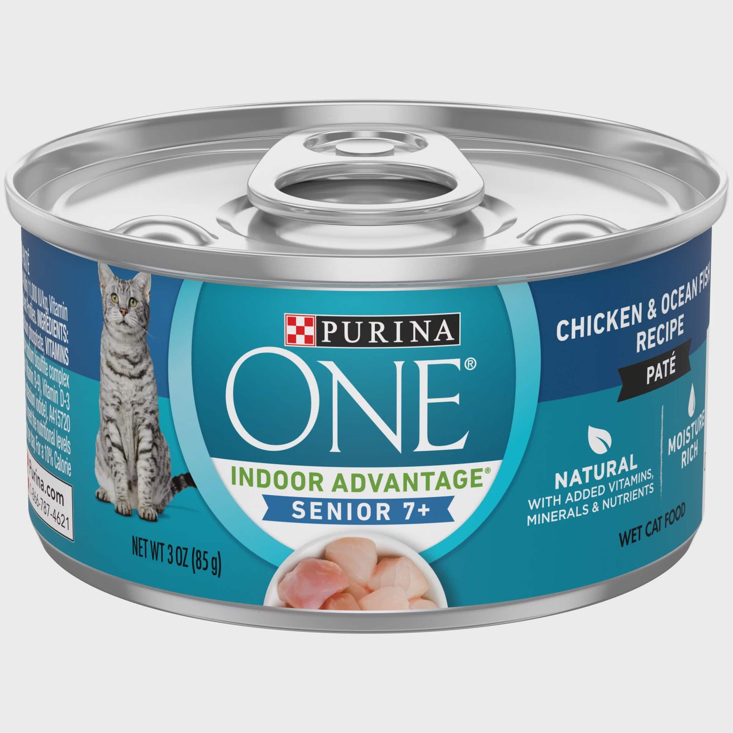 Purina ONE Grain Free, Natural Senior Pate Wet Cat Food, Vibrant Maturity 7+ Chicken & Ocean Whitefish Recipe, 3 oz. Pull-Top Can