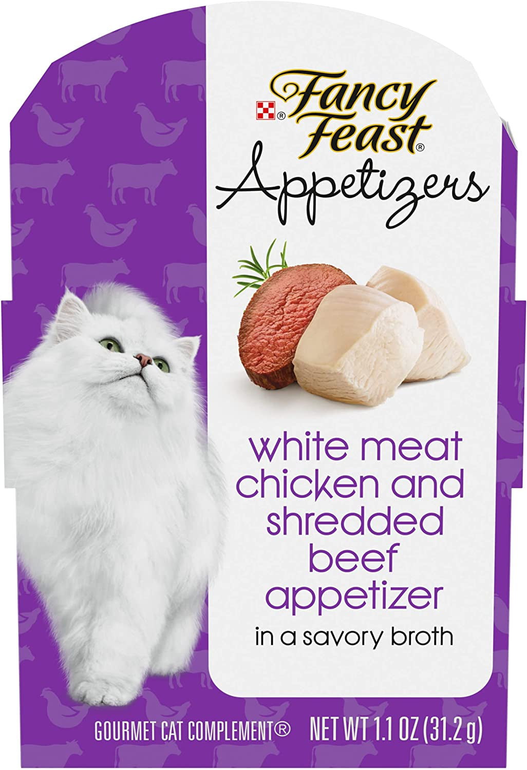 Fancy Feast Purina Gravy, Grain Free Wet Cat Food Complement, Appetizers White Meat Chicken & Shredded Beef - (10) 1.1 Oz. Trays