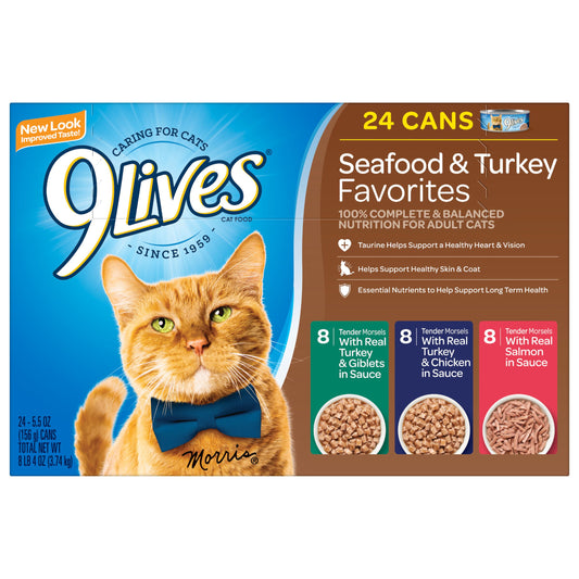 9Lives Turkey Flavor Gravy Chunk Wet Cat Food, 5.5 oz. Cans (24 Count)
